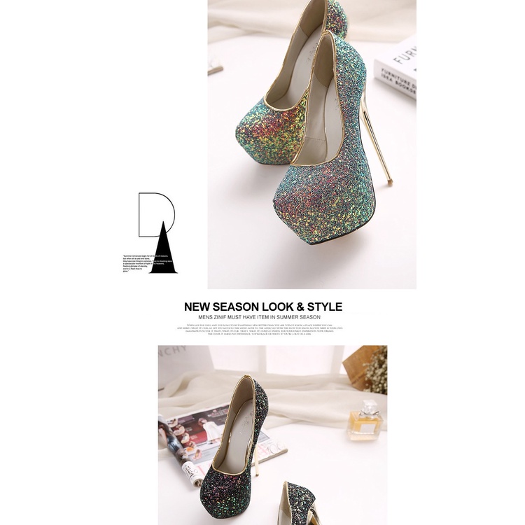 Giày Cao Gót 19cm / 16cm / 18cm / 20cm / 22Cm Đính Kim Sa Thời Trang Quyến Rũ Cho Nữ