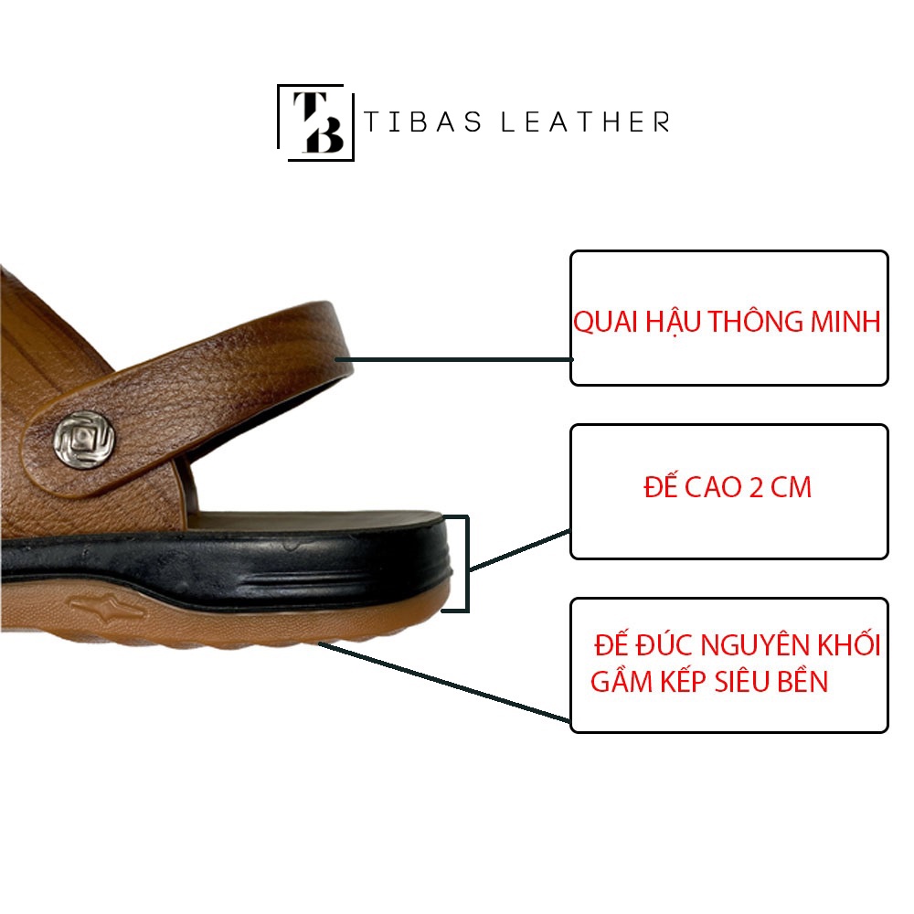 Dép Da Nam Quai Ngang Đế Đúc TIBAS, Dép Da Nam Cao Cấp- 8923