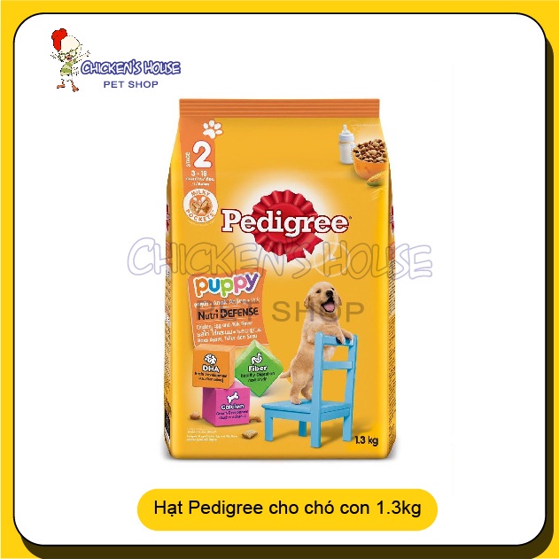 THỨC ĂN CHO CHÓ CON Dạng hạt Pedigree Puppy Vị Gà trứng và sữa Chicken Egg and Milk Flavor Gói 1.3kg Xuất xứ Thái Lan