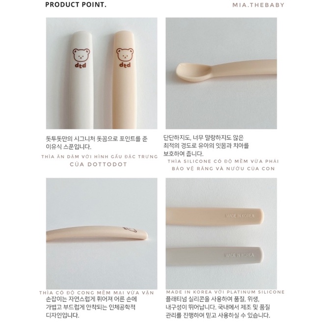 Set 2 thìa muỗng ăn dặm Dottodot hình gấu cho bé kèm hộp đựng Hàn Quốc - Made in Korea