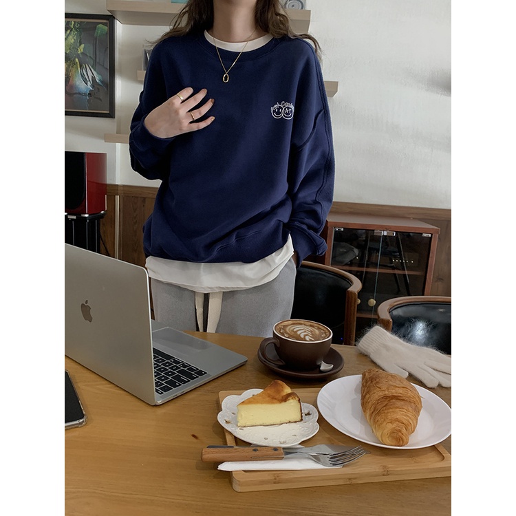 Áo nỉ Sweater nữ Cao cấp Chui đầu Thu Đông cổ tròn Form rộng Ulzzang Hàn Quốc | BigBuy360 - bigbuy360.vn