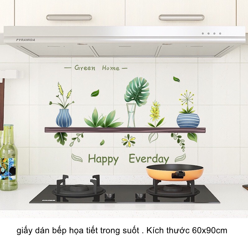Decal giấy dán bếp trong suốt - họa tiết Nhiều chậu câu xanh mini đáng yêu ( 60x90cm )