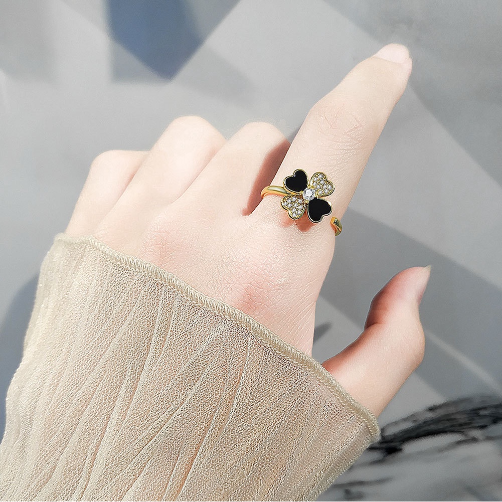 Nhẫn Hở Hình Cỏ Bốn Lá Đính Đá Zircon Sang Trọng Cho Nữ