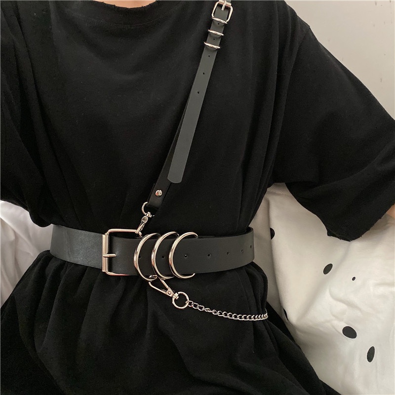 Thắt Lưng Phối Dây Xích Chéo Phong Cách Âu Mỹ Cá Tính