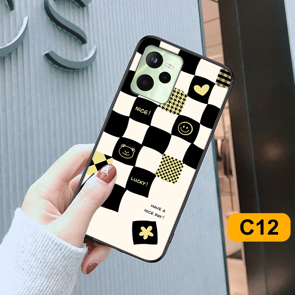 Ốp lưng Realme C35 in hoạ tiết caro trái tim đen trắng, gấu bear cute đáng yêu