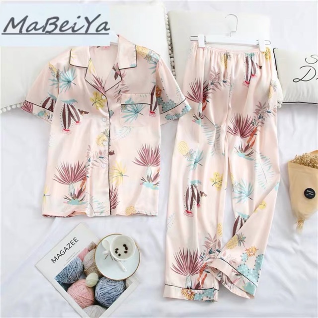 [Mã SMA071008 hoàn 10K xu đơn 0Đ] Bộ đồ pijama lụa cao cấp❣️bộ ngủ lụa quần dài-áo cộc (tơ lụa Quảng Châu) | BigBuy360 - bigbuy360.vn
