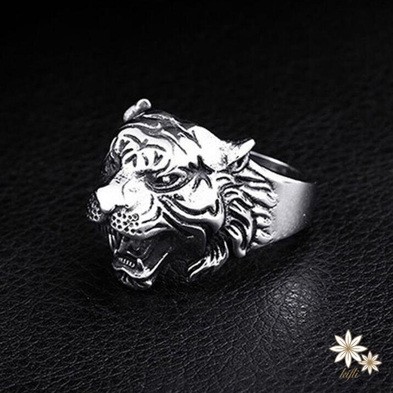 Nhẫn hình đầu hổ bằng hợp kim mạ bạc thời trang cho nam