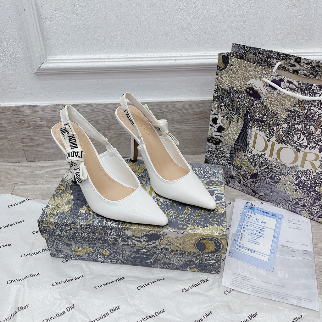 Cao gót nơ bóng gót cao màu trắng LT fullbox túi giấy