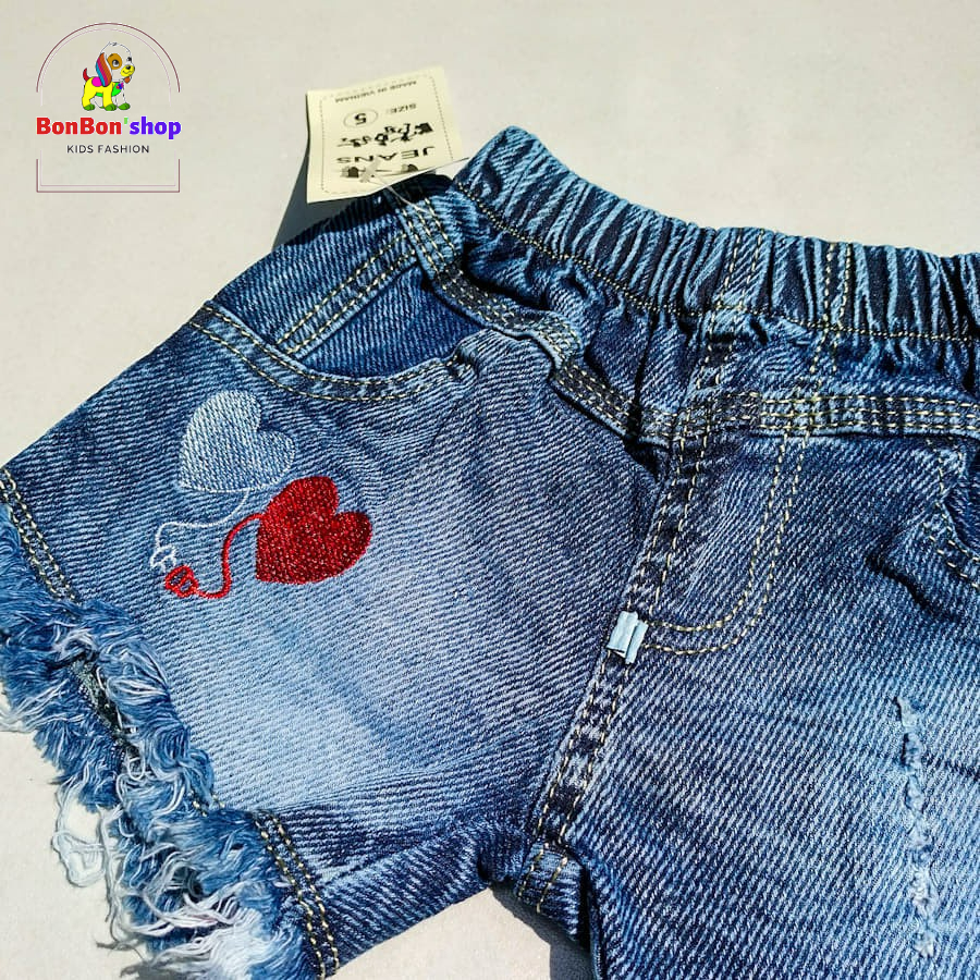 (ảnh kèm video) quần JEAN đùi (short) cho bé gái 5 tuổi chất vải mềm không phai màu size 10 kg đến 25kg