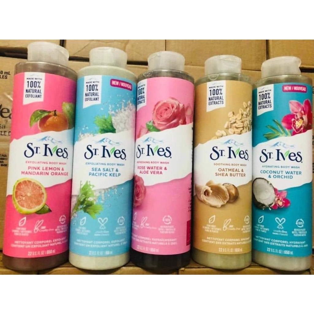 Sữa tắm ST.Ives Mỹ muối biển, yến mạch, bơ, cam chanh 473ml, 650ml (mẫu mới)