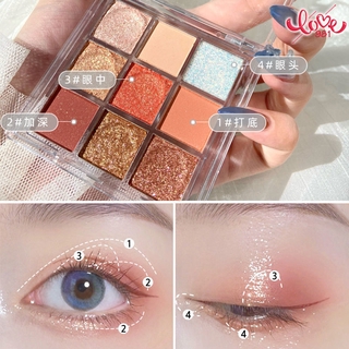 Bảng phấn mắt chín màu kim tuyến ngọc trai siêu hot chống nước cầm tay cho học sinh 