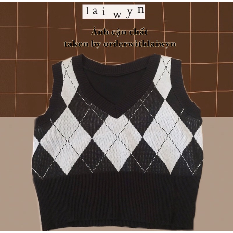 Áo vest gile len dệt kim croptop hình thoi idol Rosé Hồng/Đen/Nâu | BigBuy360 - bigbuy360.vn