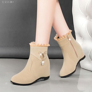 Giày bốt cổ thấp tăng chiều cao đính đá thời trang thu đông cho nữ