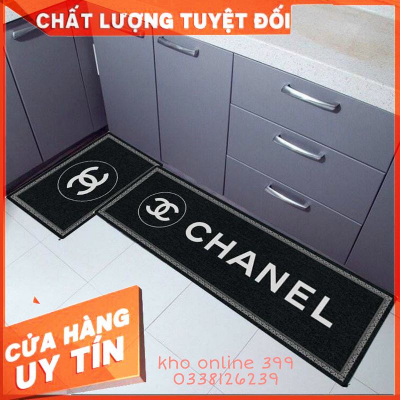 bộ 2 thảm bếp nỉ nhung chống trượt mẫu thương hiệu chanel 40x60 và 40x120, thảm trang trí, thảm chùi chân