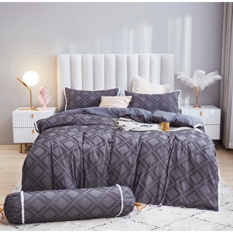 Bộ chăn ga gối vân nổi hàn quốc chất liệu cotton đũi thoáng mát thấm hút mồ hôi