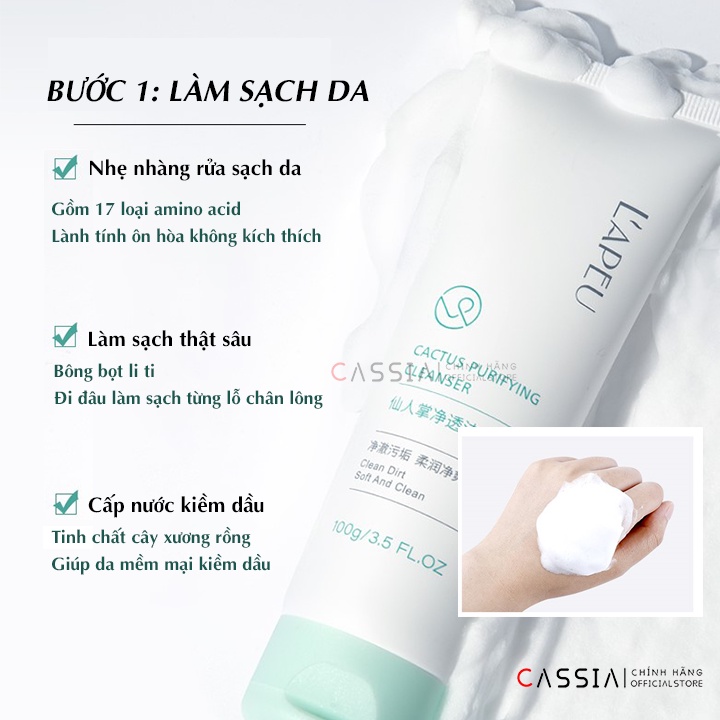 Bộ skincare dưỡng da kiềm dầu giảm mụn 3 món LAPEU nội địa trung chiết xuất xương rồng chăm sóc da dầu mụn