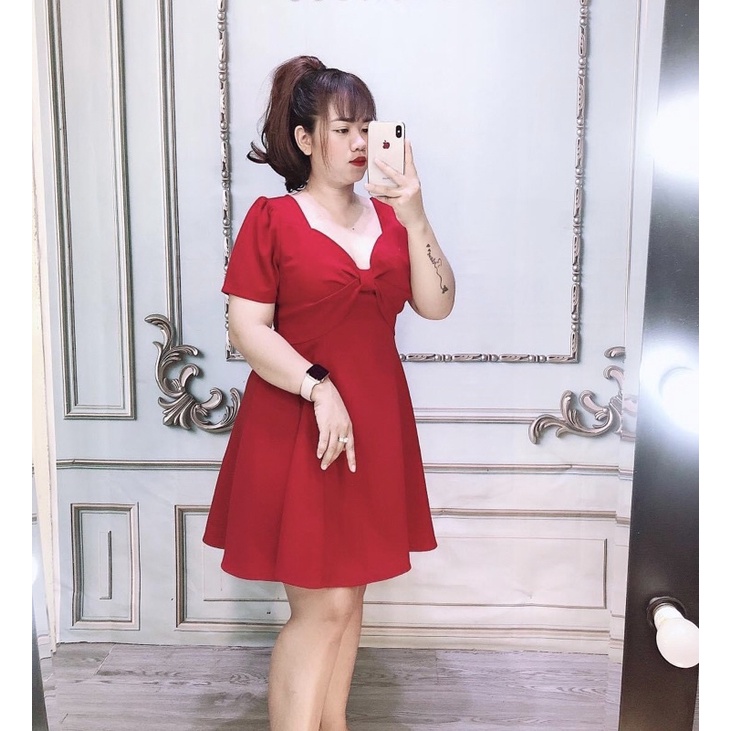 [Shop bigsize nữ 50kg-90kg] Đầm cổ tim dáng chữ A đi tiệc siêu dáng D60