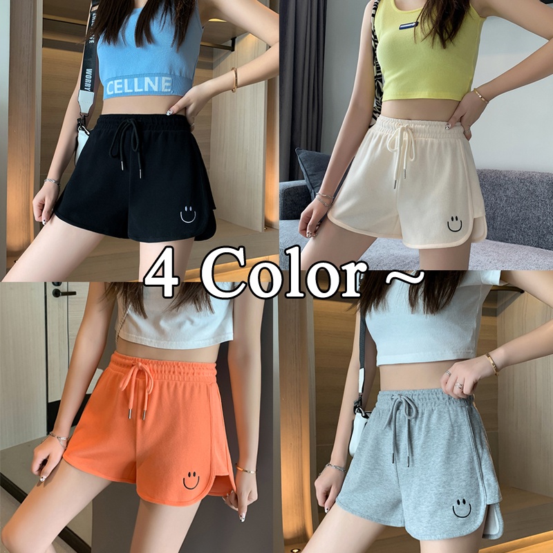 Quần Short Thể Thao Thêu Hình Mặt Cười Phong Cách Hàn Quốc Cho Nữ