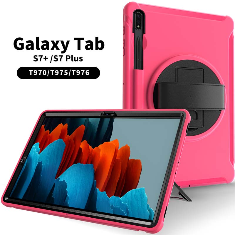 Ốp máy tính bảng 3 lớp chống sốc có giá đỡ và dây đeo tay cho Samsung Galaxy Tab S7 Plus SM-T970 SM-T975 12.4 inch