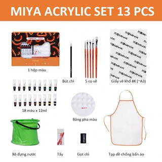 Màu vẽ acrylic Miya  Box set 13 món dụng cụ đầy đủ cho vẽ tranh lên quần áo, giầy dép, tranh tường...