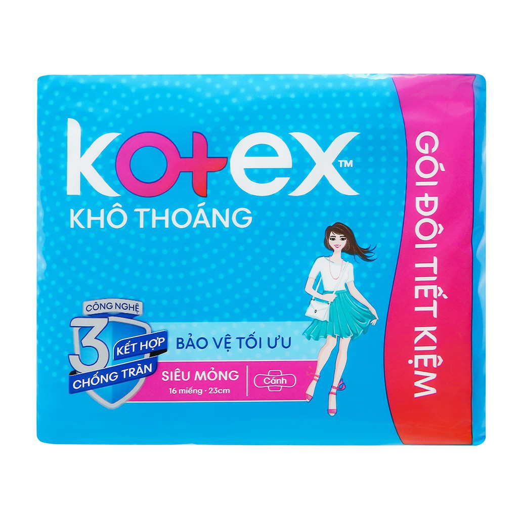 Băng Vệ Sinh Kotex Siêu Mỏng Cánh 23cm ( gói 16 Miếng )