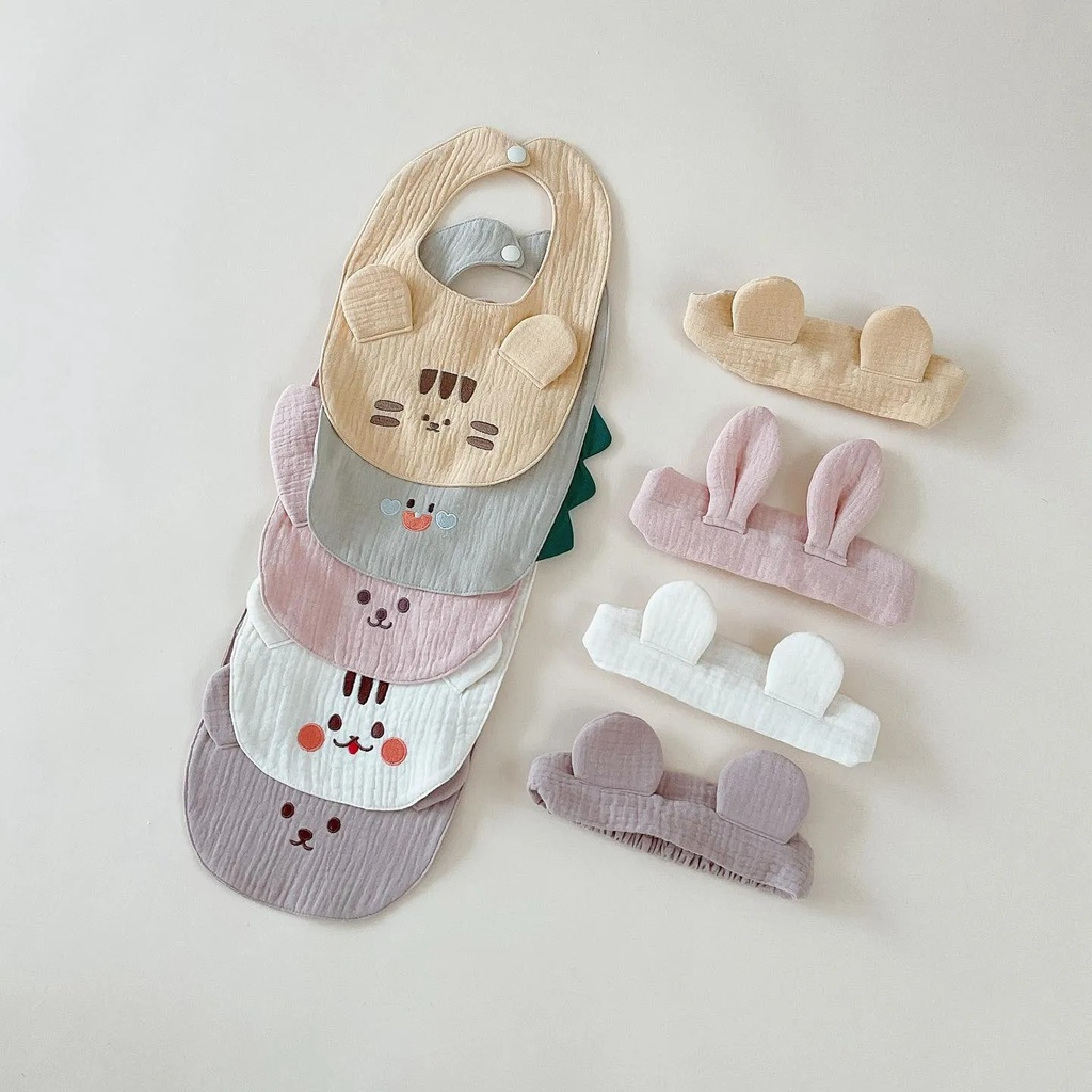 ⚡Sẵn sàng tàu!Yếm Ăn Bằng Cotton Nguyên Chất Chống Văng Sữa Thêu Họa Tiết Phong Cách Hàn Quốc Cho Bé Sơ Sinh