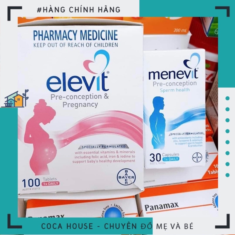 COMBO ELEVIT BẦU VÀ MENEVIT ❤️Hàng chính hãng, đủ bill❤️ vitamin tổng hợp cho bà bầu, tăng chất lượng tinh trùng