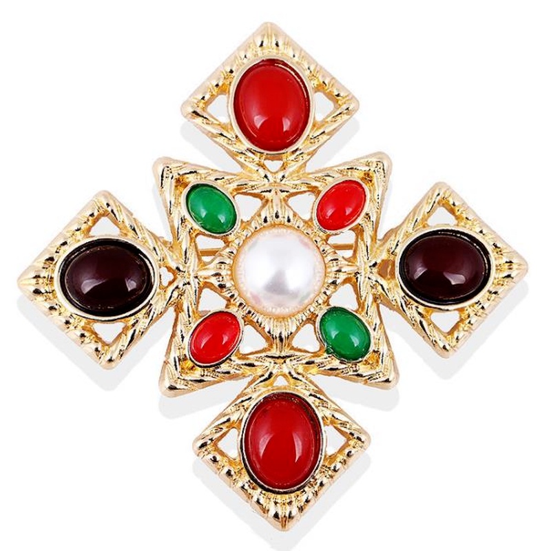 Ghim Cài Áo Hình Chữ Nhật Đính Ngọc Trai Giả Màu Sắc Vintage