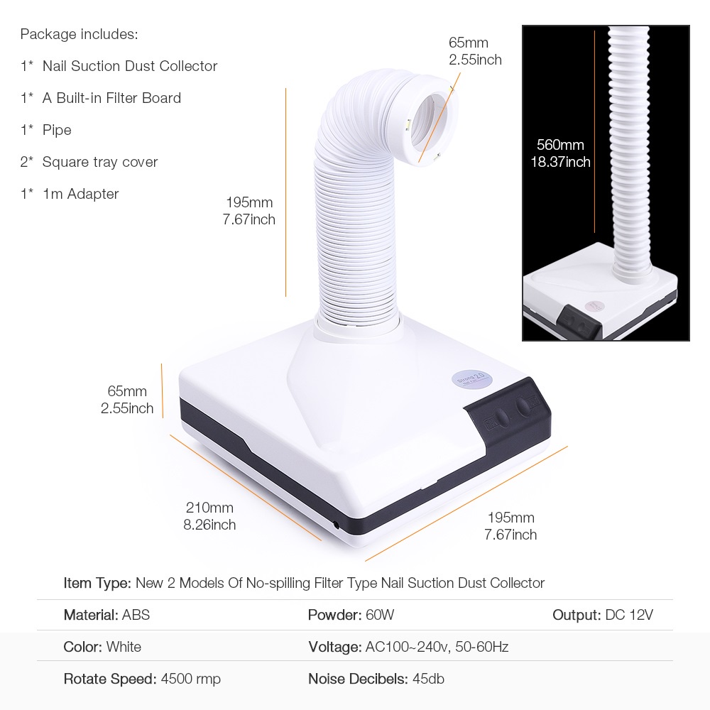 Foreverlily Máy Hút Bụi Móng Tay 2 Chiều 60W Màu Trắng