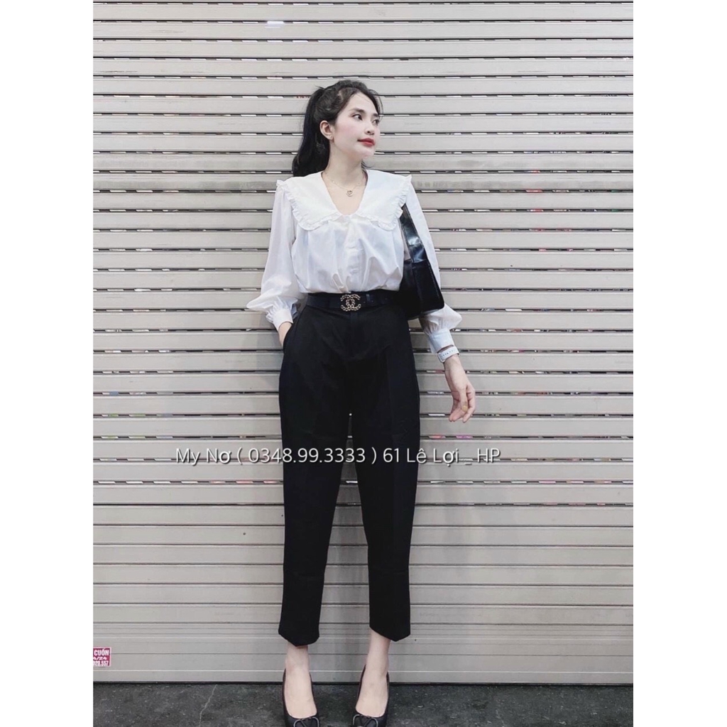 Áo Babydoll Dáng Xòe Xếp Ly 3 Hàng Dọc Ngực Cổ Bèo Sen To Dài Tay Cài Cúc Vải Thô Lụa - A.145 | BigBuy360 - bigbuy360.vn