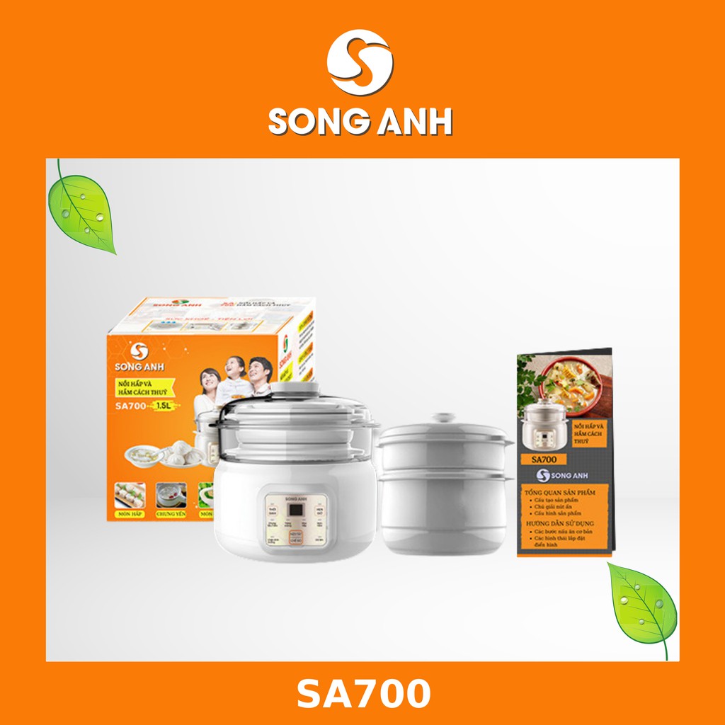 Nồi hầm ninh cách thủy 2 tầng, bộ nồi sứ chưng yến TẶNG KÈM bát sứ và khay hấp bánh-SA700