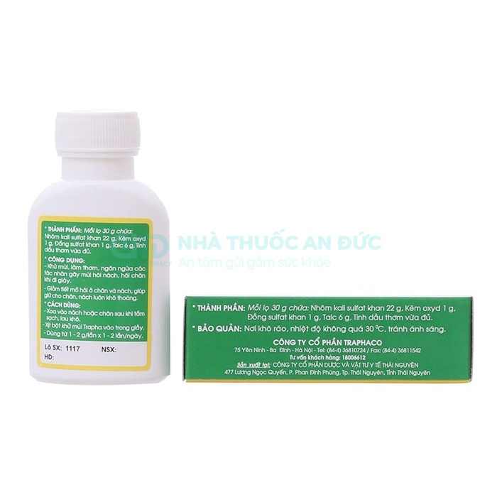 Khử Mùi Hôi Chân, Hôi Nách TRAPHA – Giúp Giữ Đôi Chân Và Nách Luôn Khô Thoáng Thoải Mái, Hộp 30g – Nhà Thuốc An Đức