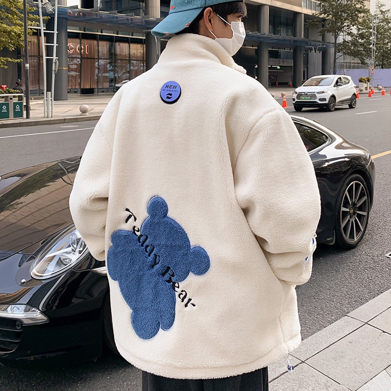 Áo Khoác Lông Nam Nữ Unisex Logo Ngực Thêu Gấu Dáng Rộng - Áo Lông Cừu Cổ Cao G0253