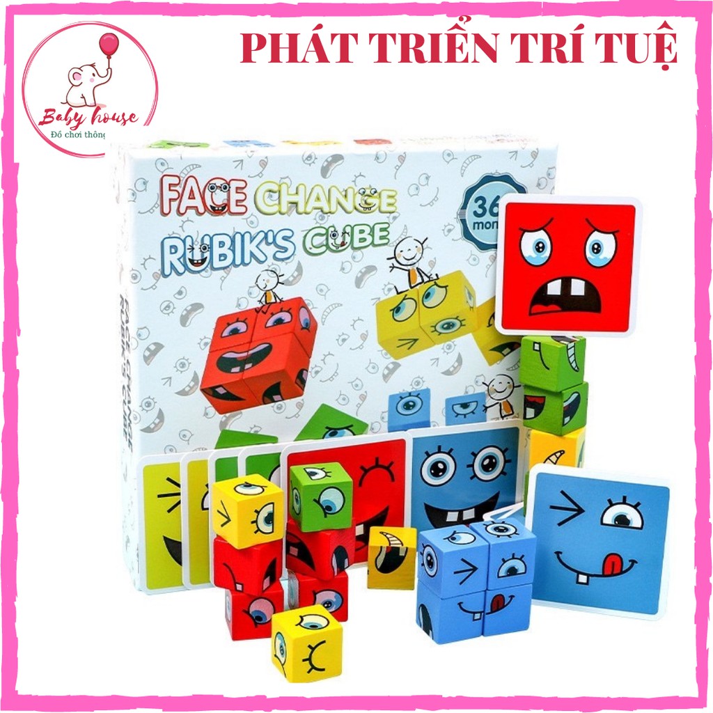 Đồ Chơi Board Game Xếp Hình Lập Phương Thay Đổi Biểu Cảm Bằng Gỗ -Tăng cường Thông Minh Cho Bé
