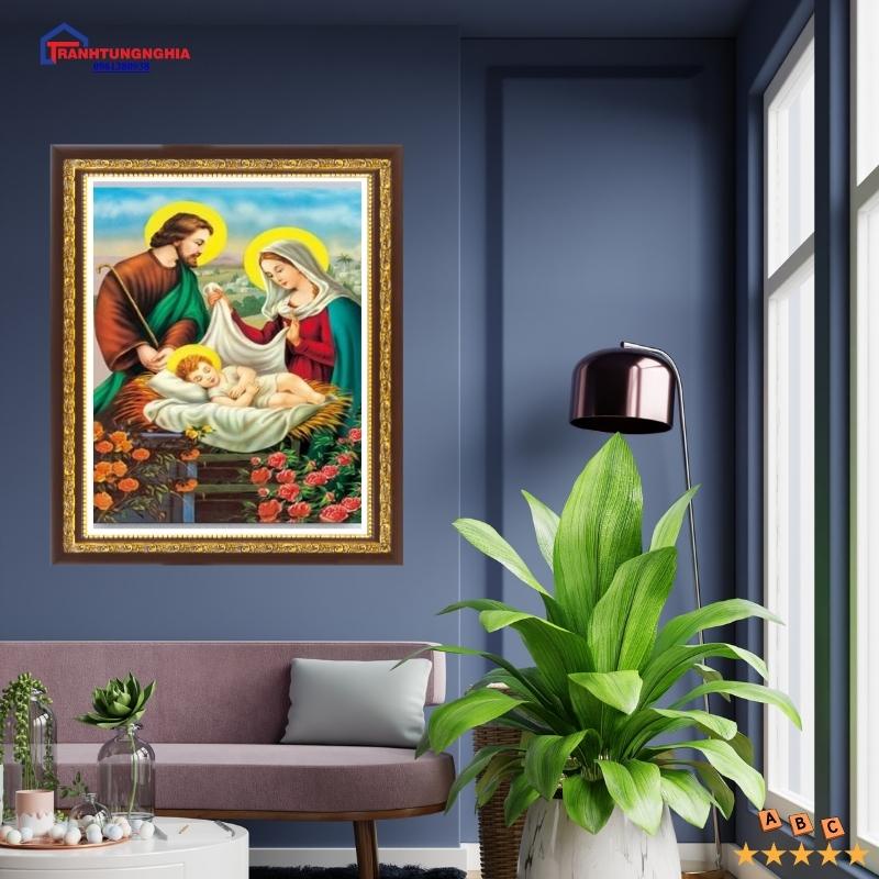 Tranh đính đá, tranh thêu chữ thập gia đình thánh gia