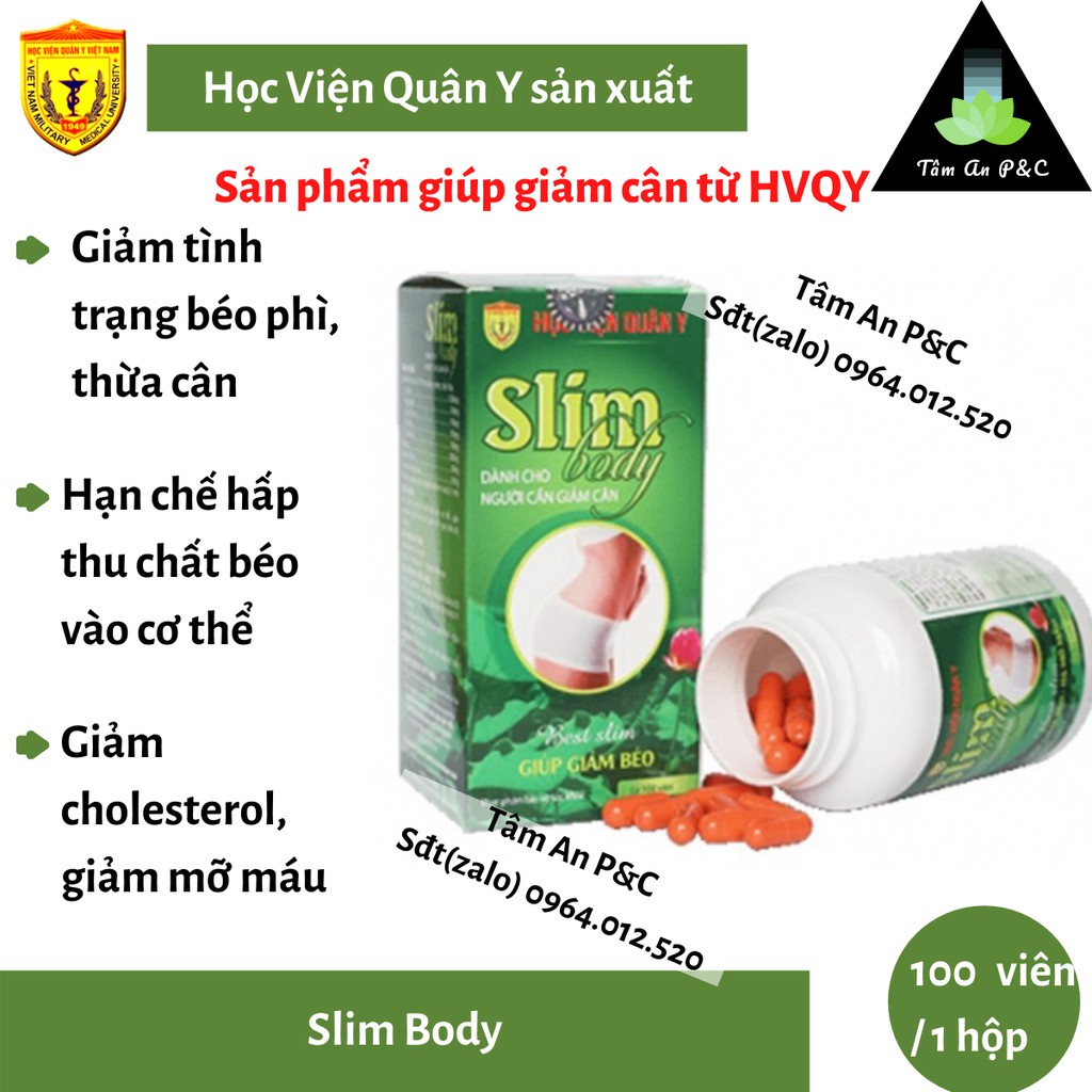 ( Giảm cân an toàn ) Viên uống giảm cân Slim Body sản xuẩt bởi Học viện Quân Y hộp 100 viên | BigBuy360 - bigbuy360.vn