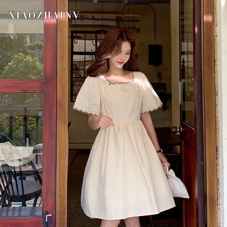 Đầm Chữ A Tay Ngắn Thêu Hoa Phong Cách Ulzzang Hàn Quốc 2 Màu Lựa Chọn | BigBuy360 - bigbuy360.vn