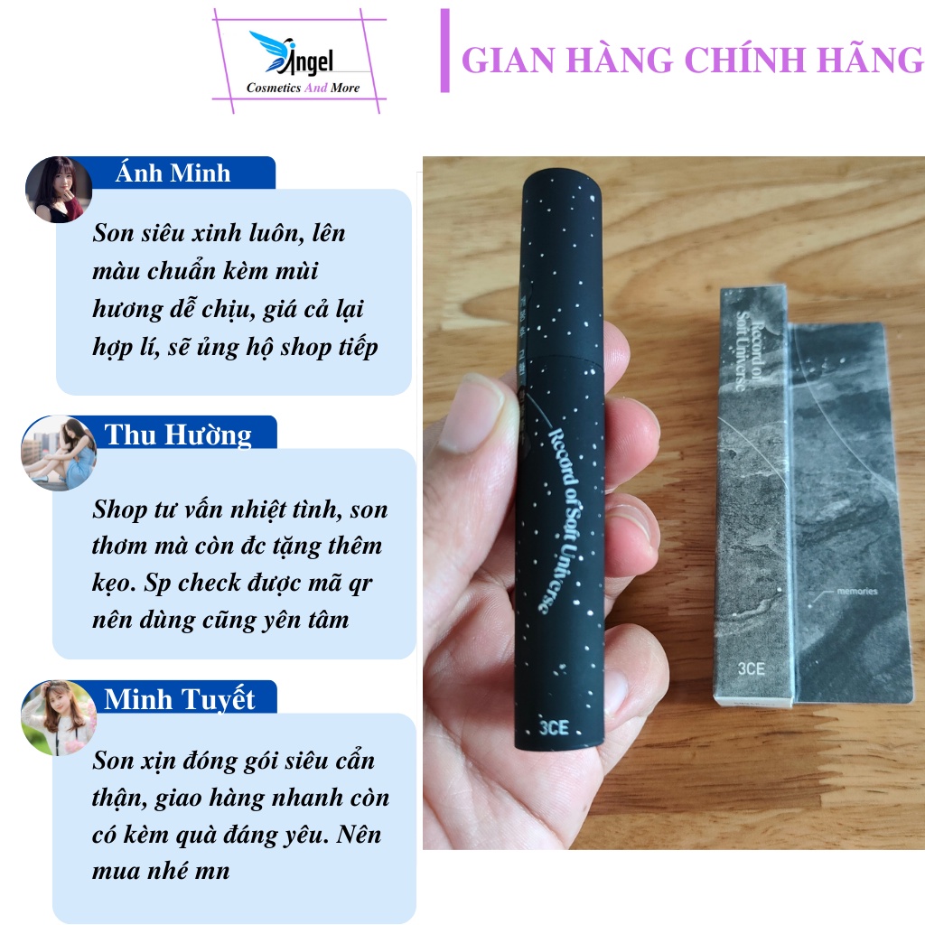 Son thỏi lì 3CE Record of Soft Universe Soft Matte Lipstick 3.5g full box chính hãng