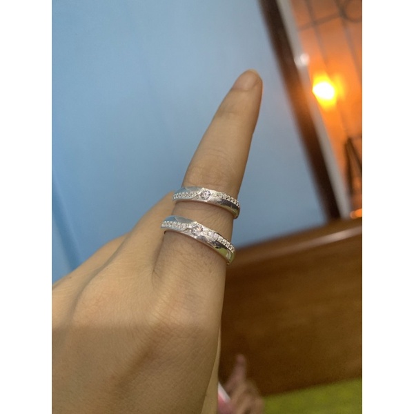 Nhẫn đôi bạc ta chuẩn hàng đá nhỏ chéo