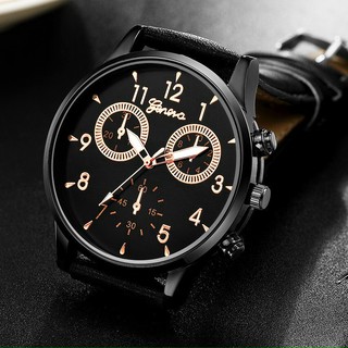 Đồng hồ nam Genva mặt đen nhám dây da DH44