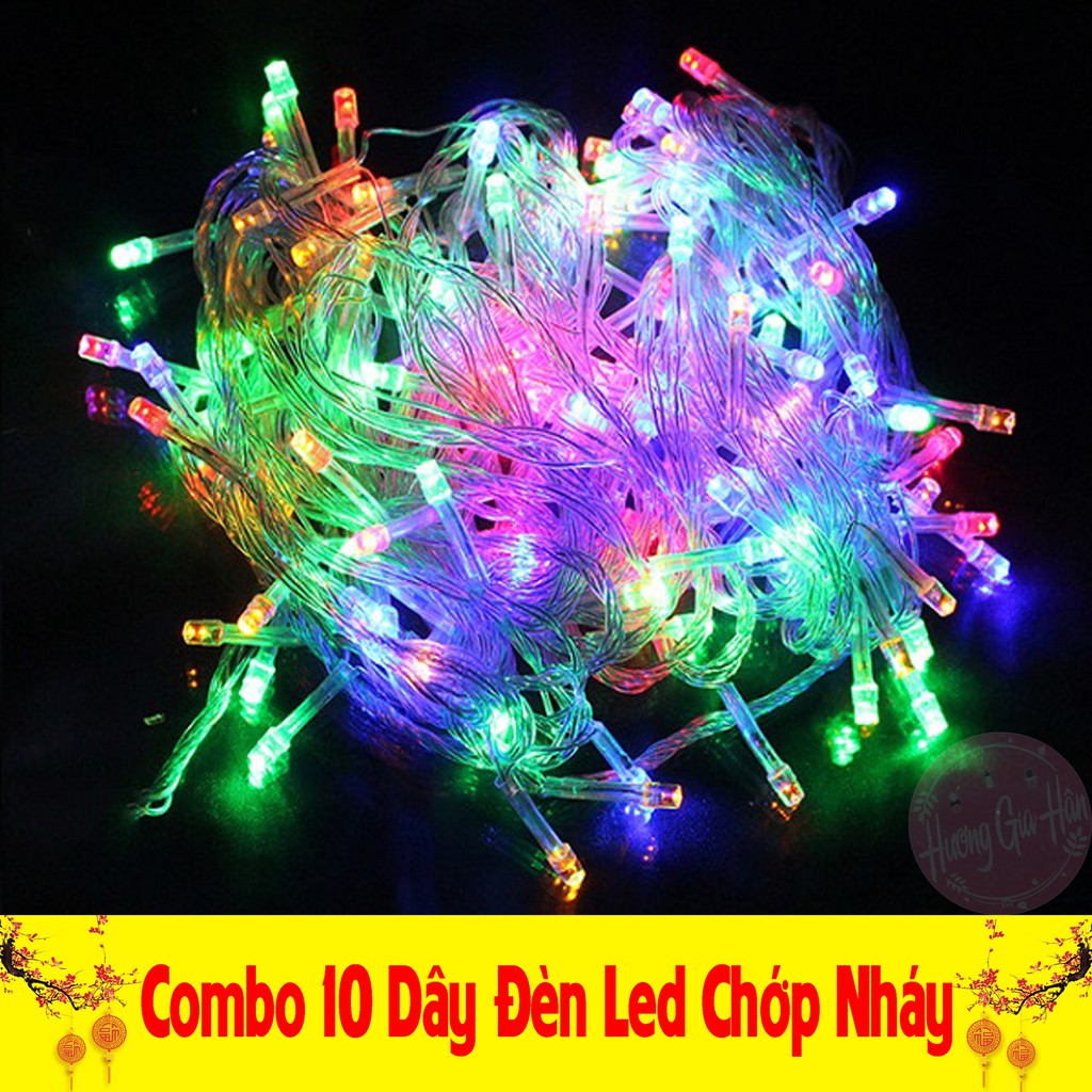 Combo 10 Đèn Nháy Chớp LED nhiều màu dài 5m, 60 bóng, 5 chế độ nháy khác nhau