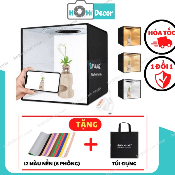 Hộp Chụp Sản Phẩm 40x40 CM, Box Chụp Ảnh Puluz Có Đèn Led, Xếp Gọn, Phụ Kiện Ánh Sáng - HoHi Decor