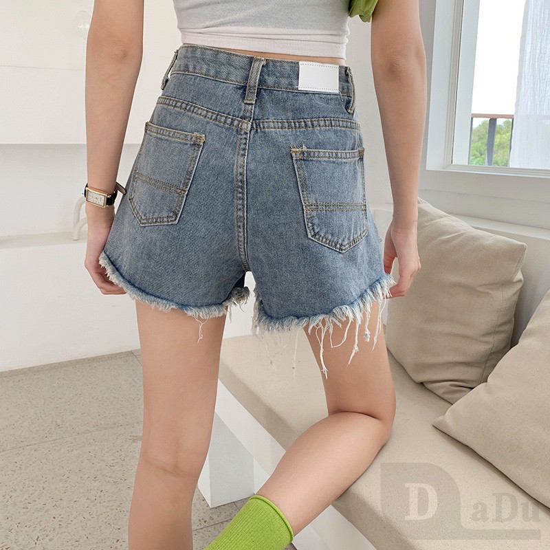 Quần Short Jean Lưng Cao Dáng Rộng Thời Trang Mùa Hè Phong Cách Hàn Quốc