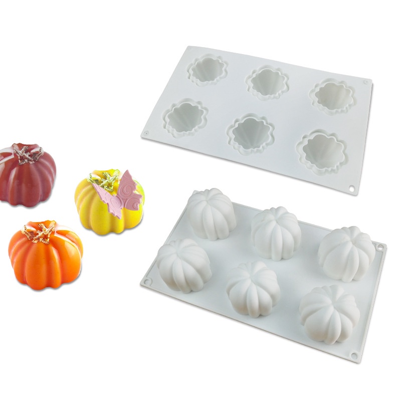 Khuôn Silicone Làm Bánh Mousse 6 Ô Hình Bí Ngô Phong Cách Halloween