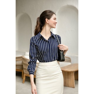 Áo Sơ Mi Lụa Sọc Dark Blue