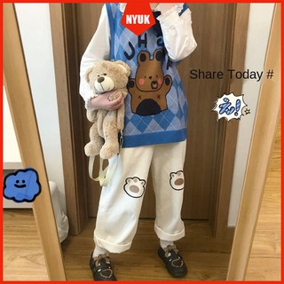 Quần ống rộng in hình dấu chân gấu thời trang hàn quốc 