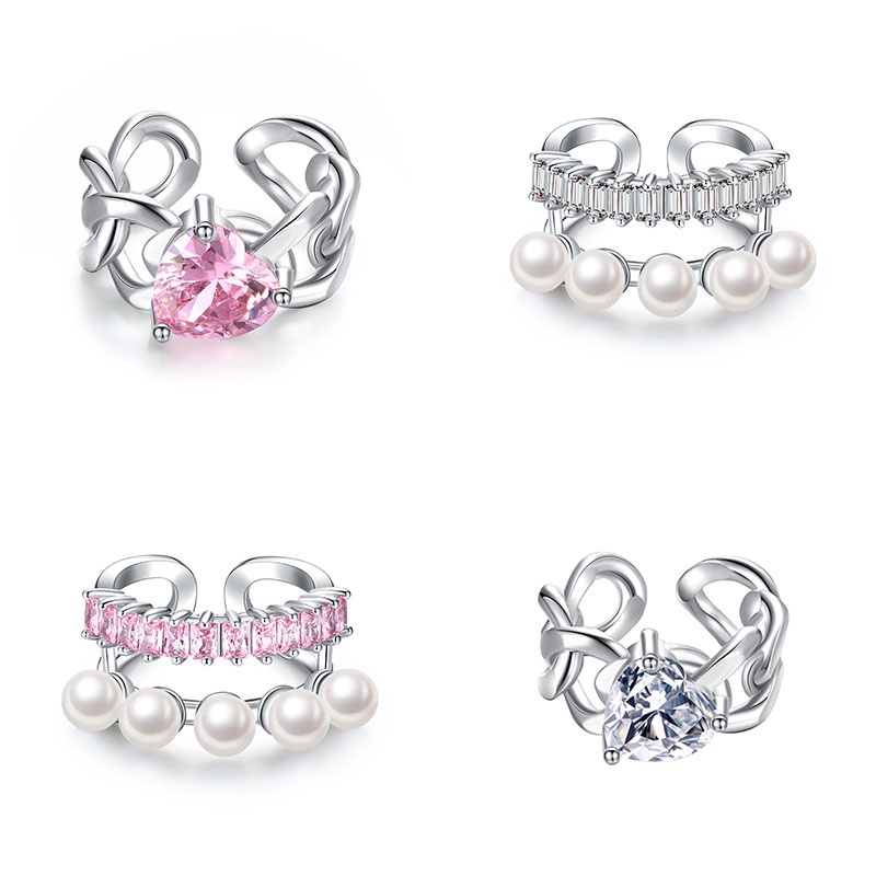 Nhẫn Hở Hai Đầu Đính Đá Zircon / Ngọc Trai Thời Trang Cá Tính