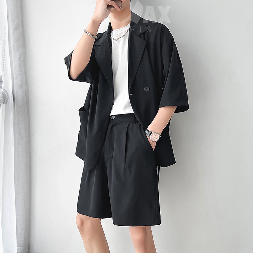 Set bộ quần áo Blazer tay ngắn 1 lớp TMAXCOLSETS - bộ đồ hè thu vest, quần short Unisex,phong cách HÀN QUỐC ,TM-BZ1029