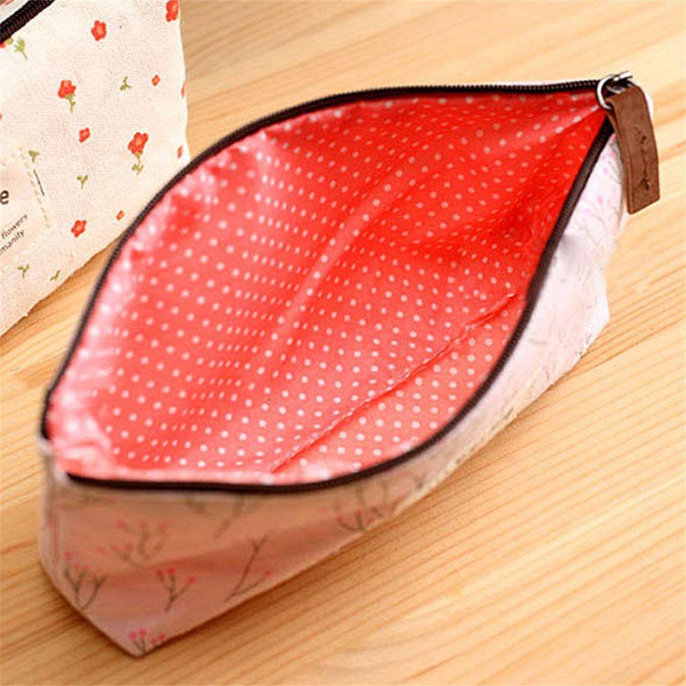 Túi Đựng Bút Bằng Vải Họa Tiết Hoa Dễ Thương Có Khóa Kéo