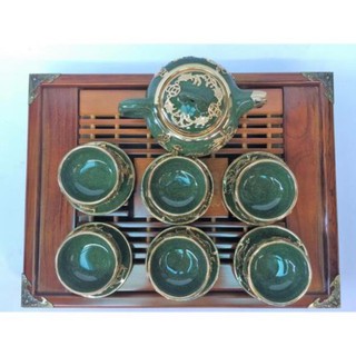 Bộ ấm chén men ngọc  bọc đồng